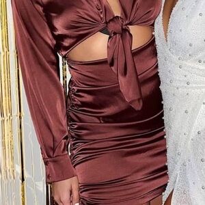 Windsor Brown Ruched Tie Front Bodycon Dress